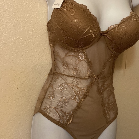 Rene rofe lingerie bodysuit push-up medium tan color - Picture 3 of 9